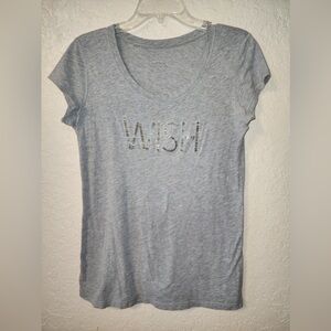 Fossil Gray Short Sleeve Women's Tee Fossil Sequined “Wish”